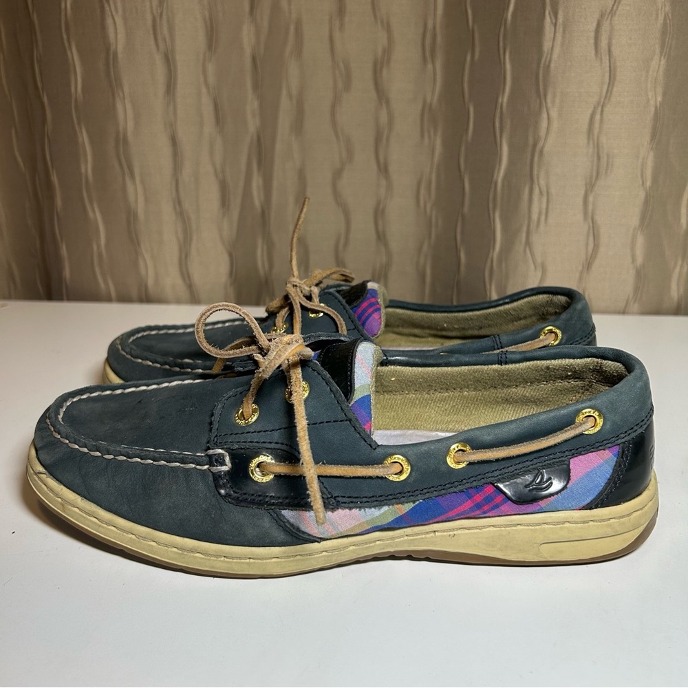Sperry Top Sider Bluefish Women's 7.5 Loafers Plaid Boat Blue Tan Pink 9353657